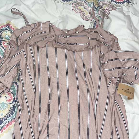 Pink Striped Ruffle Off The Shoulder Top - Picture 2 of 5